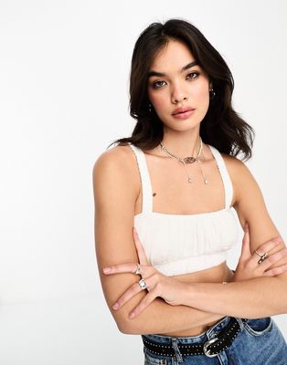 Bershka ruched cotton bralet in white - part of a set
