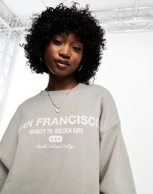 Bershka 'San Francisco' oversized sweatshirt in pale gray