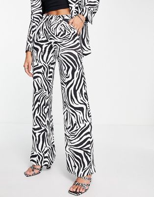 Bershka satin wide leg pants in zebra print-Multi