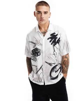 Bershka scribble printed shirt in white