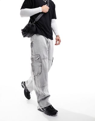 Bershka skater cargo pocket jeans in washed gray