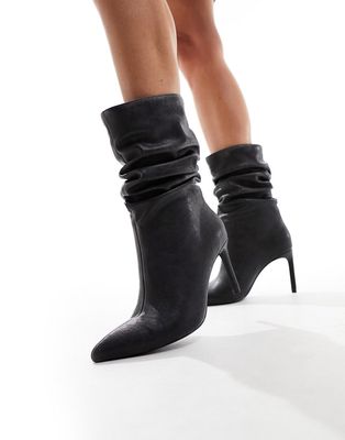 Bershka slouchy heeled boots in washed gray