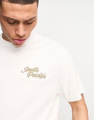 Bershka South Pacific embroidered boxy t-shirt in white