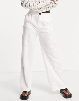 Bershka straight leg linen pants in off white