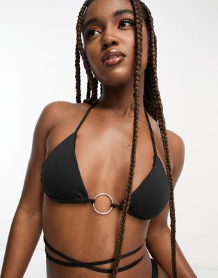 Bershka strap detail bikini top in black