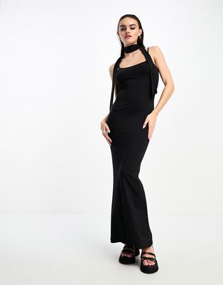Bershka strappy slinky maxi dress in black