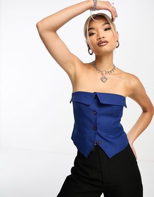 Bershka tailored bandeau corset top in blue - part of a set