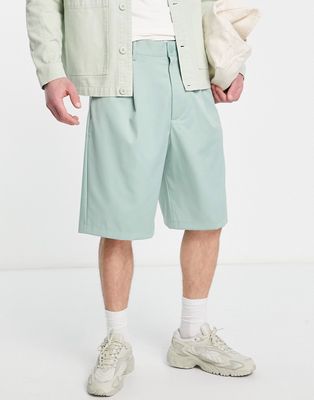 Bershka tailored shorts in sage-Green