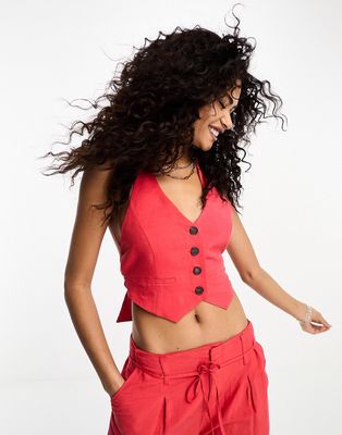 Bershka tailored vest in red - part of a set