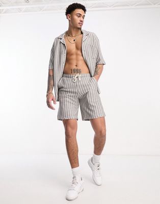 Bershka texture stripe shorts in gray - part of a set