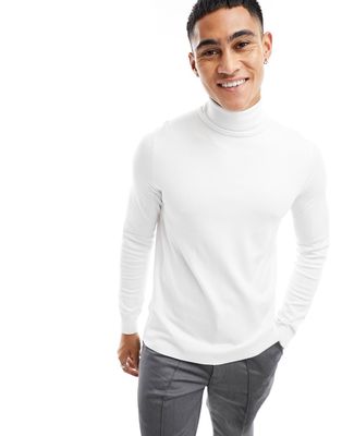 Bershka textured knit roll neck sweater in white