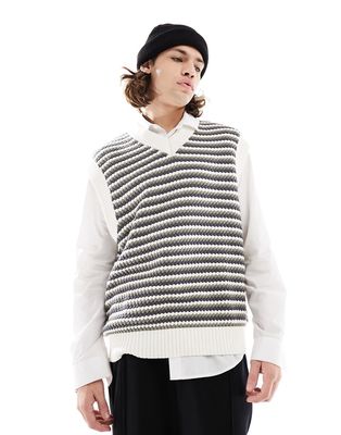 Bershka textured stripe knit vest in ecru-Neutral