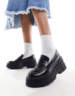 Bershka ultra chunky platform loafers in black