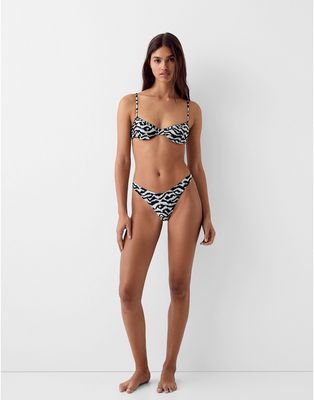 Bershka V-front bikini bottoms in zebra print - part of a set-Multi