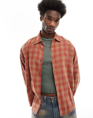 Bershka washed checked shirt in red