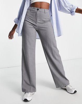 Bershka wide leg slouchy dad tailored pants in dark gray