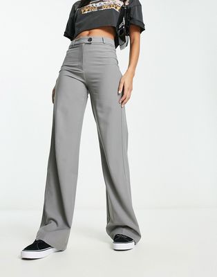 Bershka wide leg tailored pants in gray