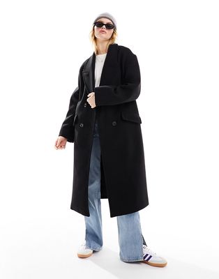 Bershka wool drop shoulder coat in black