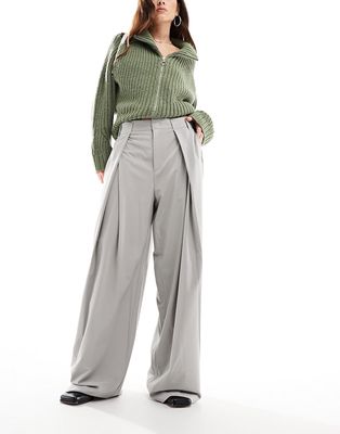 Bershka wrap over tailored pants in stone-Neutral