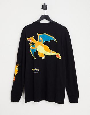Bershka x pokemon t-shirt with long sleeves and back print in black