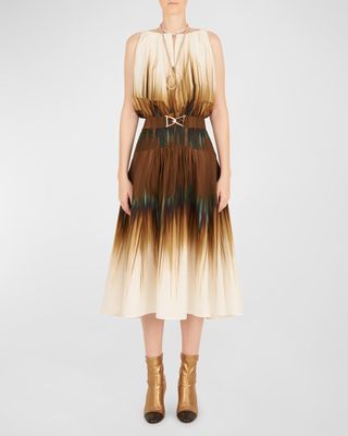 Berta Degrade-Print Belted Sleeveless Midi Dress