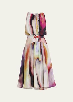 Berta Iridescent Marble Belted Midi Dress
