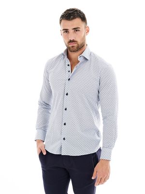 Bertigo Men's Checker Print Aharon Button Down Shirt in Navy Blue