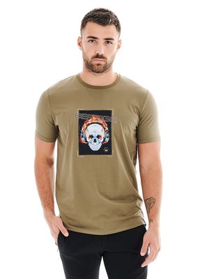 Bertigo Men's Flaming Skull IceDJ Graphic T-Shirt in Olive