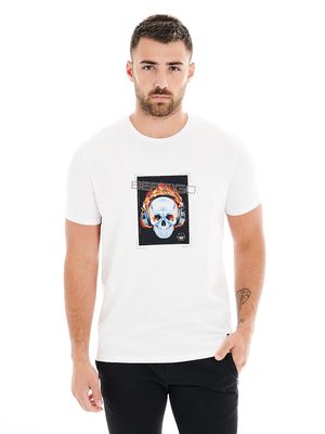 Bertigo Men's Flaming Skull IceDJ Graphic T-Shirt in White