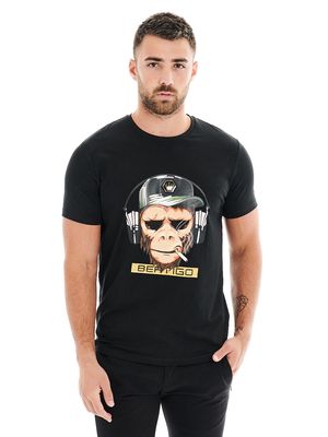 Bertigo Men's Monkey DJ Graphic T-Shirt in Black
