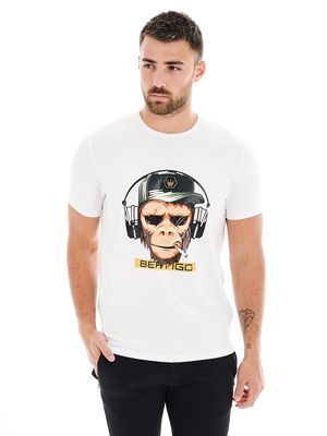 Bertigo Men's Monkey DJ Graphic T-Shirt in White