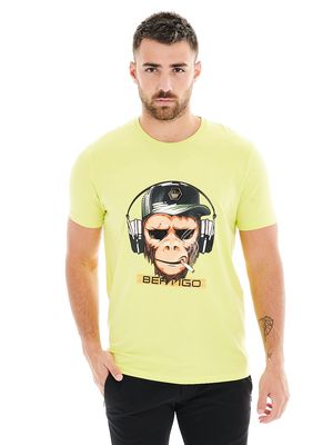 Bertigo Men's Monkey DJ Graphic T-Shirt in Yellow
