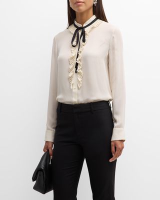 Bertille Ruffle Contrast-Tie Shirt