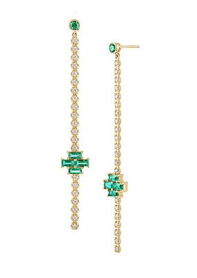Bespoke Gia Deco 14K Yellow Gold, Emeralds & 0.45 TCW Diamonds Stick Earrings