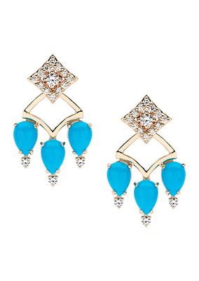 Bespoke Regalo 14K Yellow Gold, Turquoise & 0.55 TCW Diamond 2-In-1 Earrings