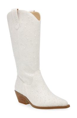 Betsey Johnson Dalas Embellished Western Boot in Pearl