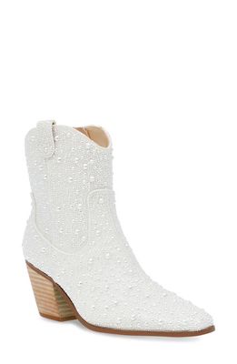 Betsey Johnson Diva Embellished Western Bootie in Pearl