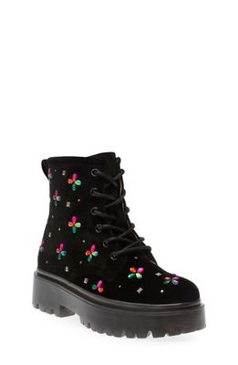 Betsey Johnson Kids' Embry Crystal Combat Boot in Black