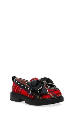 Betsey Johnson Kids' Vince Rhinestone Plaid Loafer in Red Plaid