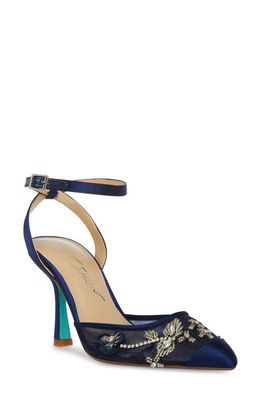 Betsey Johnson Micki Crystal Lace Ankle Strap Pump in Navy
