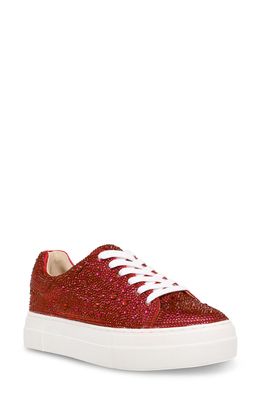 Betsey Johnson Sidny Crystal Pave Platform Sneaker in Red