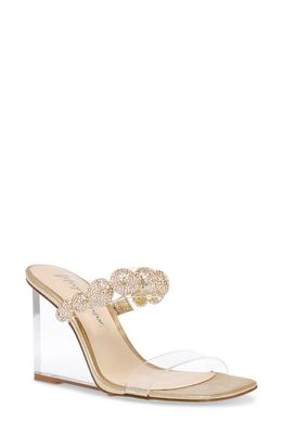Betsey Johnson Troy Crystal Wedge Sandal in Gold