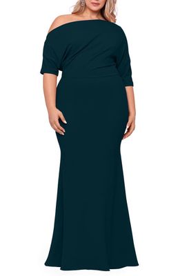 Betsy & Adam One-Shoulder Crepe Scuba Gown in Pine
