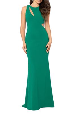Betsy & Adam Sleeveless Cutout Crepe Gown in Green