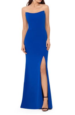 Betsy & Adam Strapless Crepe Gown in New Cobalt