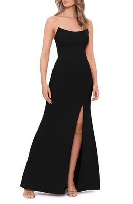 Betsy & Adam Strapless Scuba Crepe Gown in Black