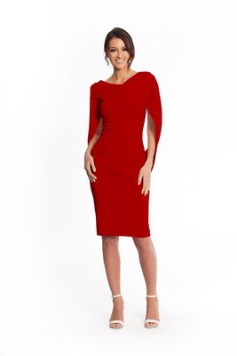 Betsy & Adam Women's Draped Back Long Sleeve Midi Dress in Red