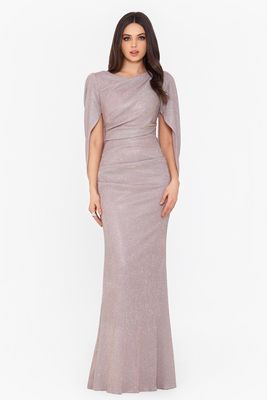 Betsy & Adam Women's Long Glitter Galaxy Cowl Neck Gown in Whypinkgld
