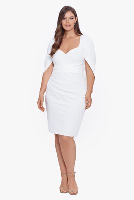 Betsy & Adam Women's Short Scuba Crepe Wrap Drape Back Dress in White