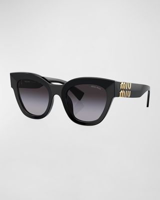 Beveled Black Acetate & Plastic Cat-Eye Sunglasses